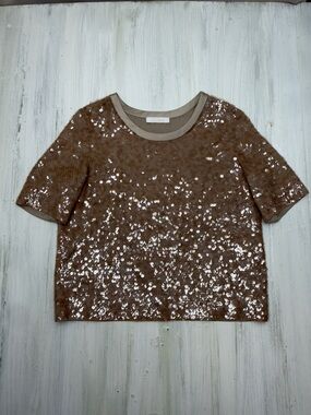 Chloé Beige/Nude Sequin Embellished Tee Sz 40